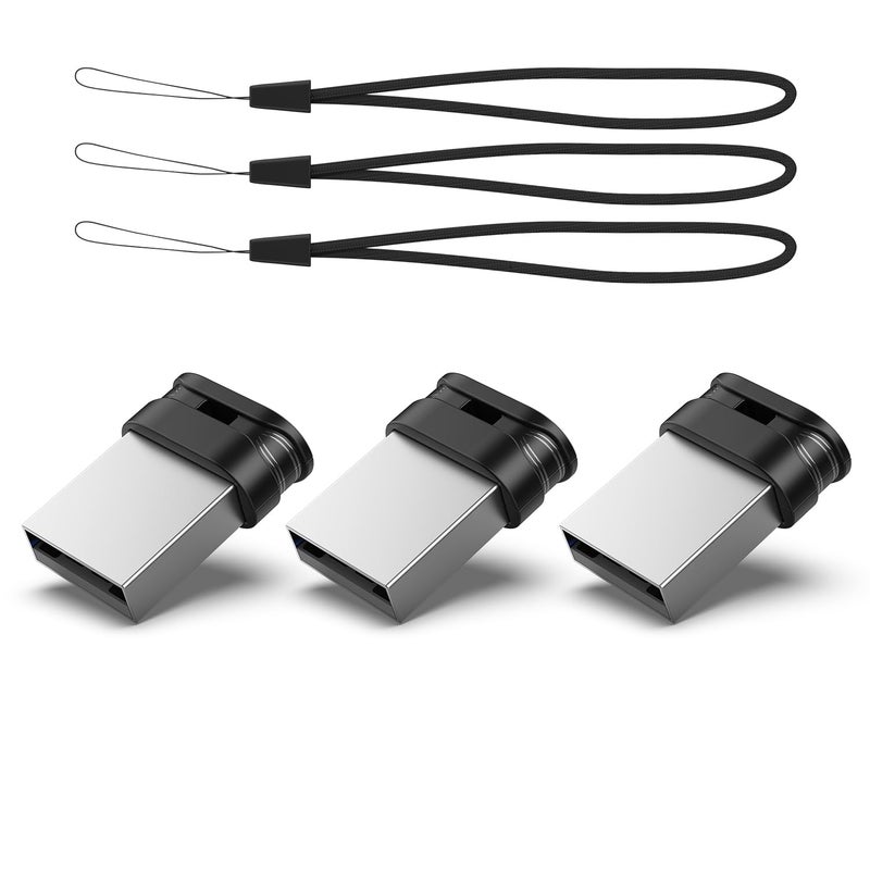 RAOYI 3 Pack 32GB USB Flash Drive, USB 2.0 Mini Fit Memory Stick Ultra Slim Thumb Drive Jump Drive Zip Drive Pen Drive with Lanyard-Black - Image 1